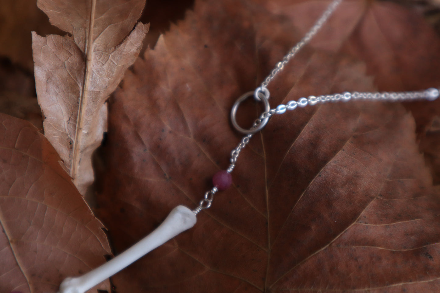 Raccoon Lariat Necklace with Pink Rhodochrosite Gemstones