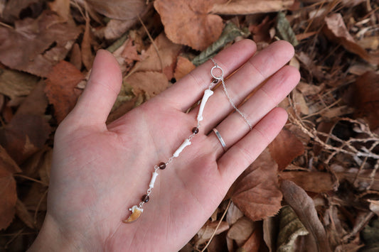 Raccoon Lariat Necklace with Smoky Quartz Gemstones