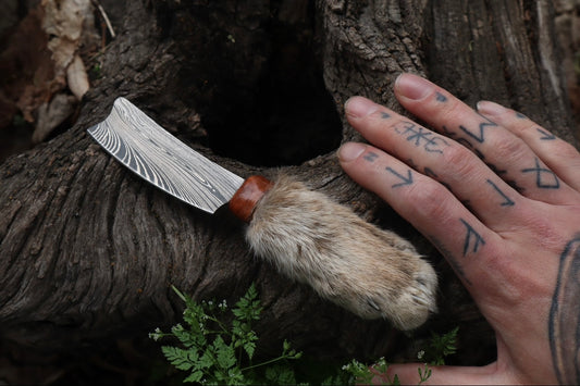 Damascus Bobcat Paw Cleaver