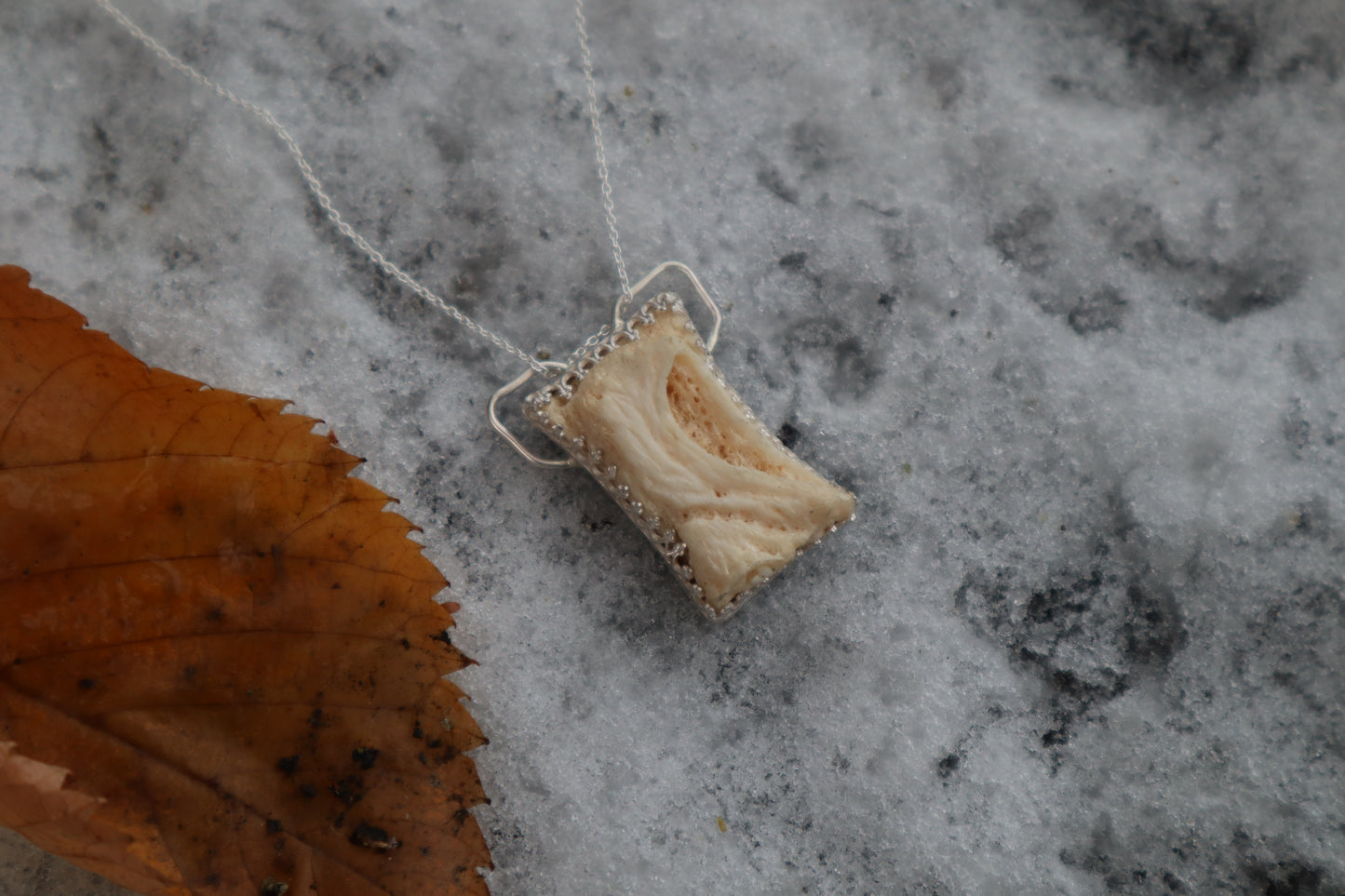 Gray Wolf Bone "Hooded Figure" Necklace - .925 Sterling Silver