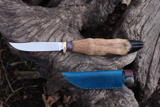 Whitetail Deer Hoof Knife with Leather Sheath