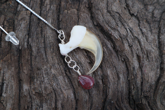 Ruby Bobcat Claw Earring - Single - .925 Silver