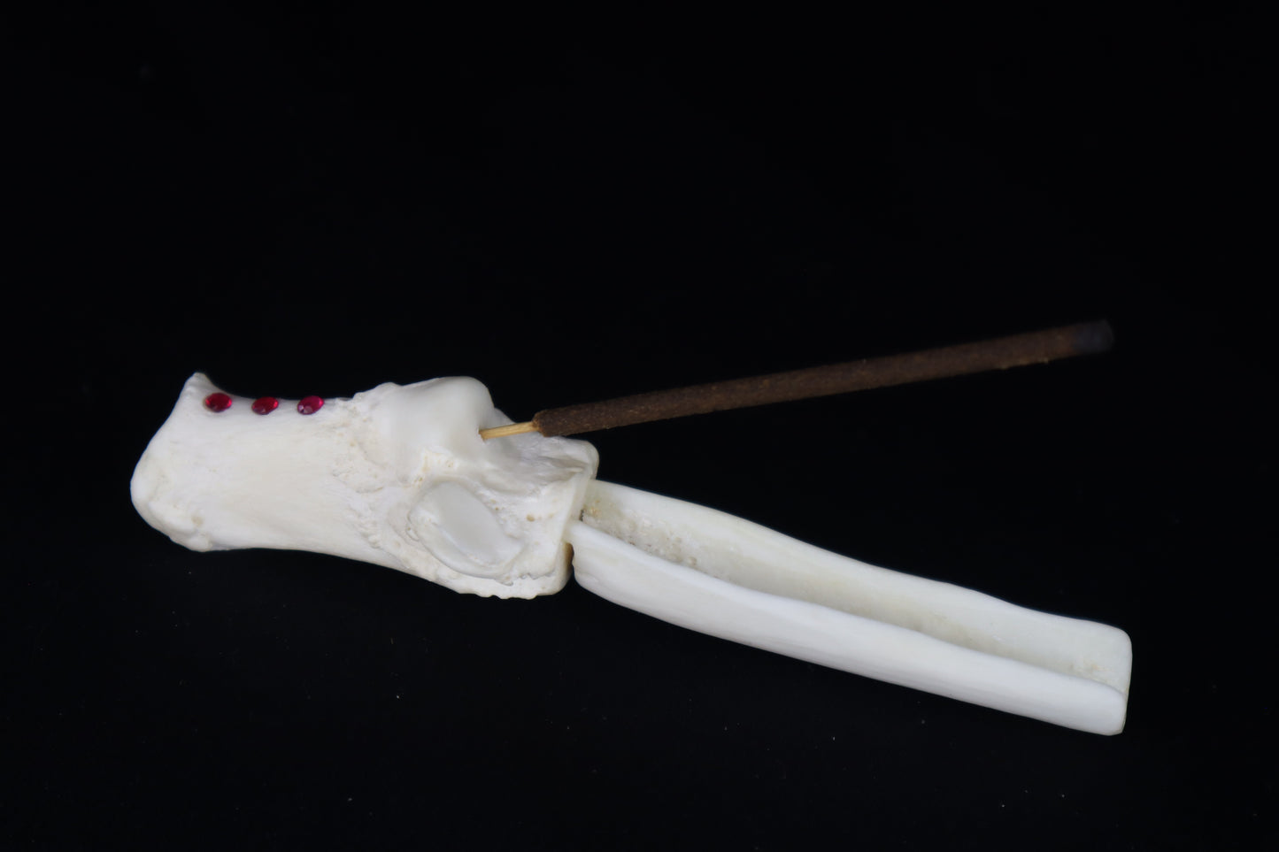 Gray Wolf Bone Incense Holder with Garnets
