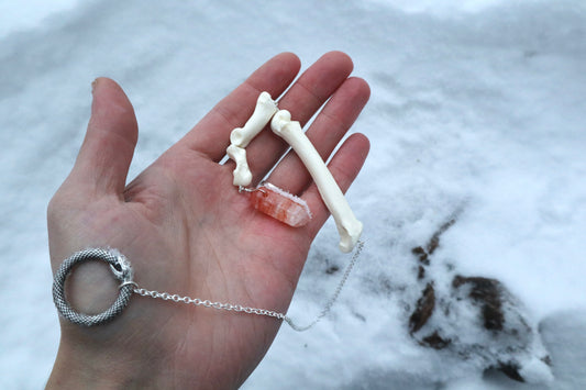 Mountain Lion Toe Pendulum with a Lepidocrocite Quartz Point