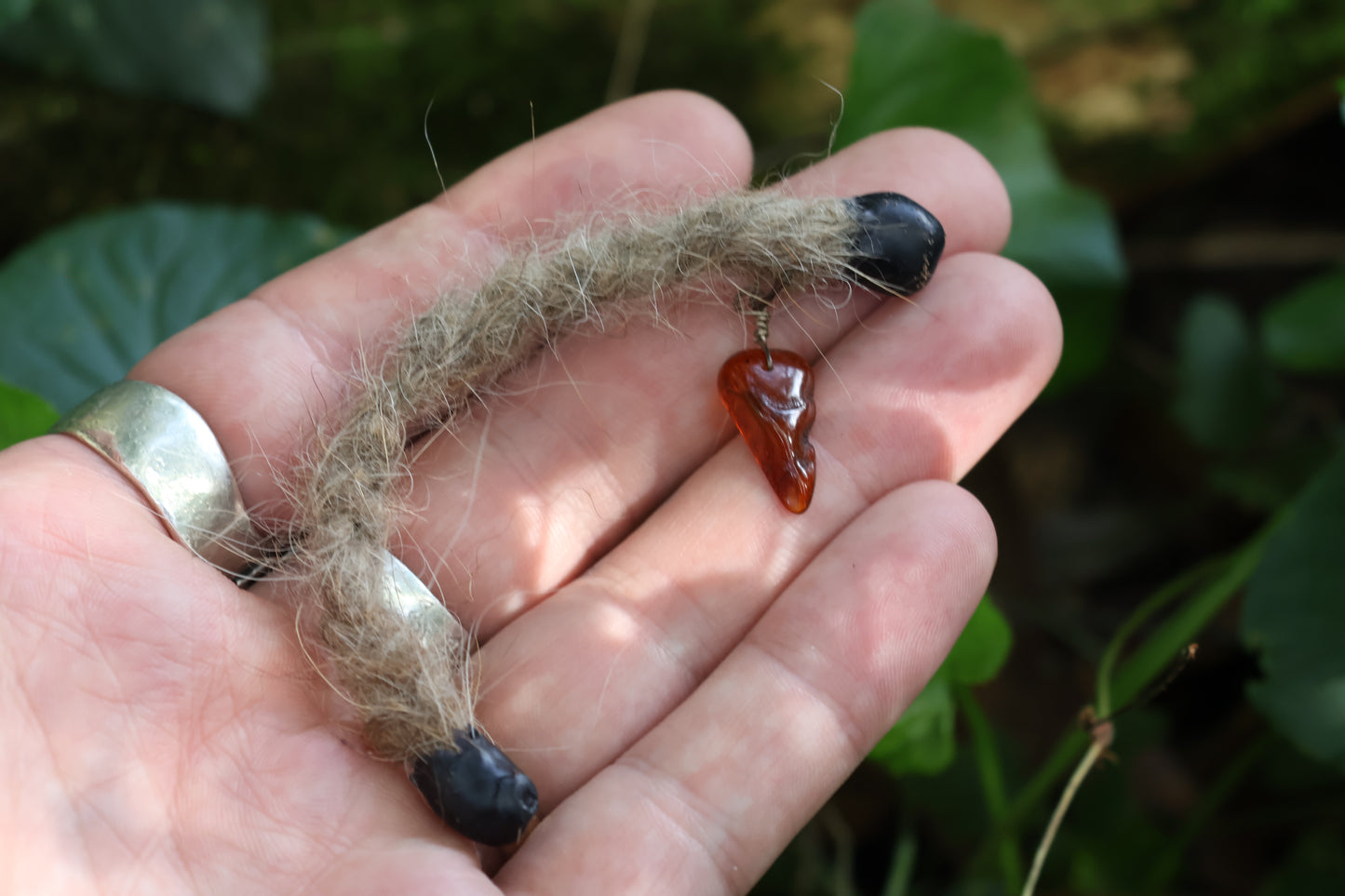 Mountain Lion Fur Braid with Amber Gemstone
