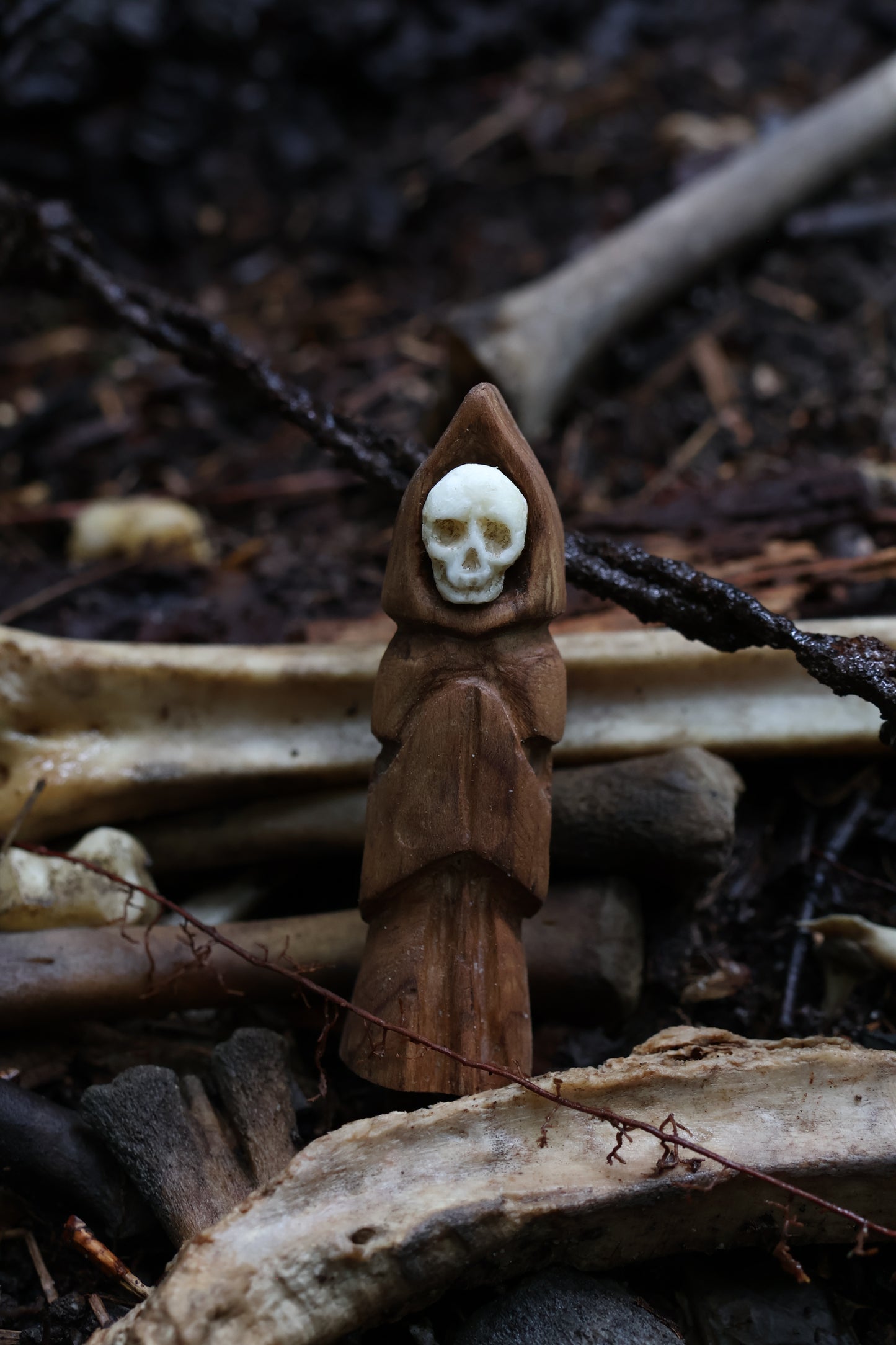Reserved for Lady Hephaestus - Black Walnut and Goat Skull Chaos Monk