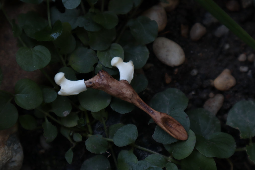 Black Walnut and Pine Marten Femur Offering Spoon