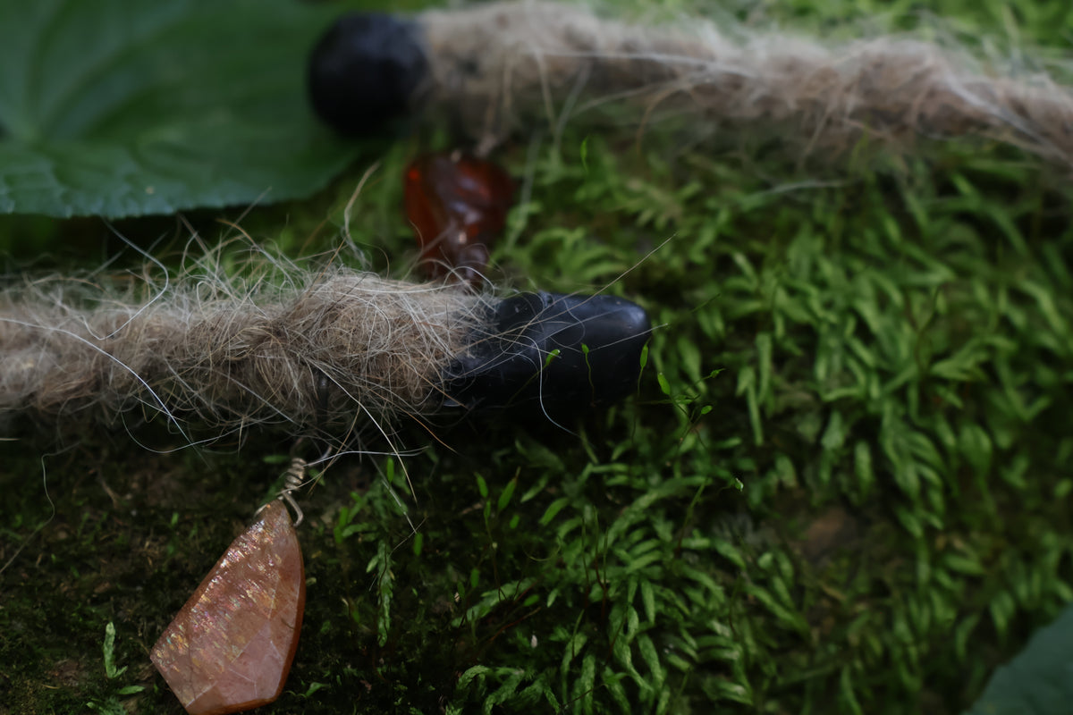 Mountain Lion Fur Braid with Amber Gemstone