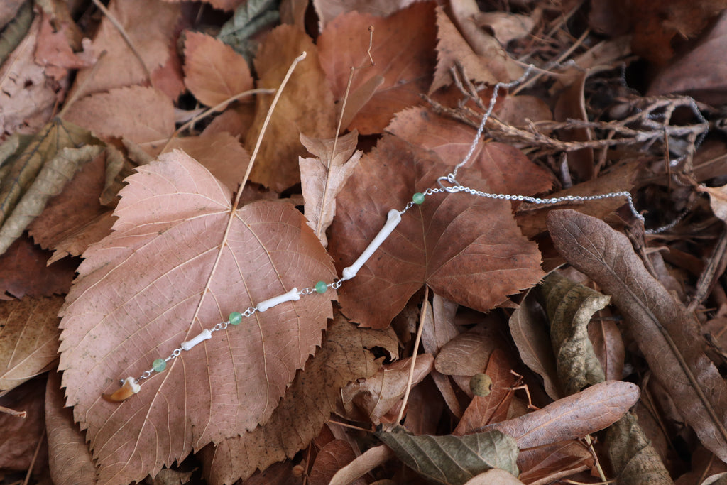 Raccoon Lariat Necklace with Chalcedony Gemstones