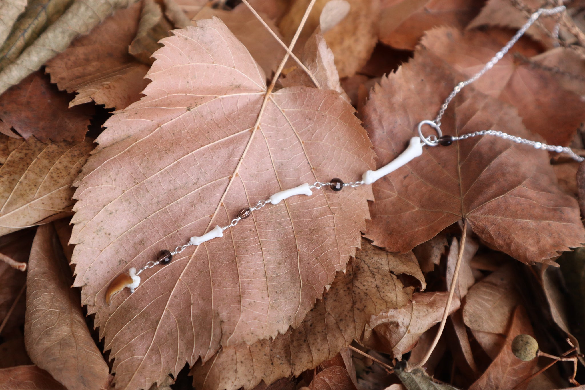 Raccoon Lariat Necklace with Smoky Quartz Gemstones