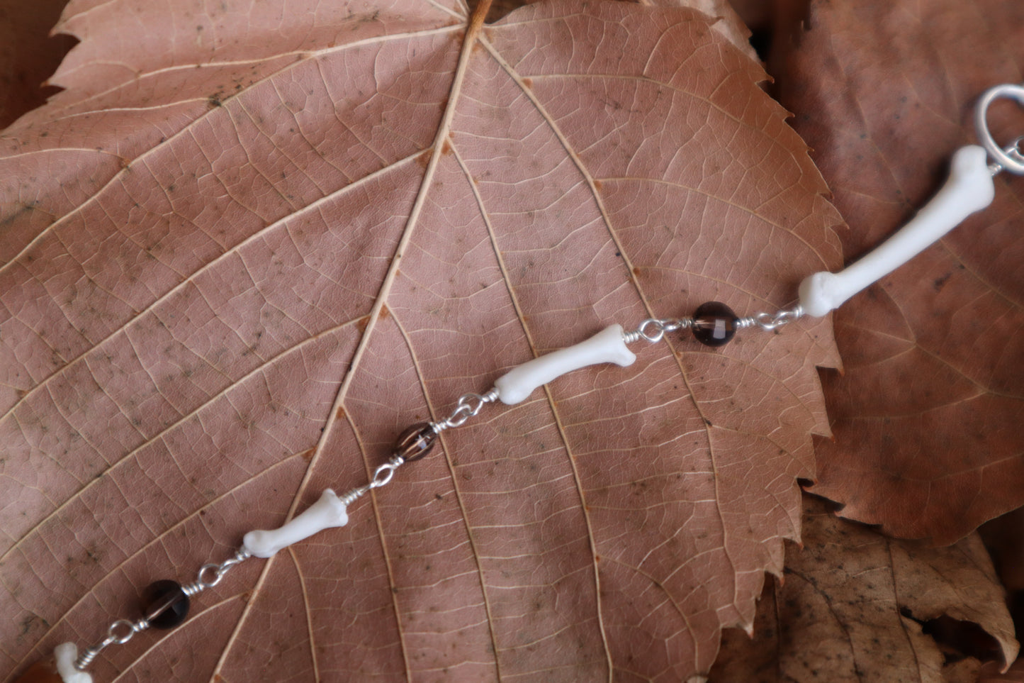Raccoon Lariat Necklace with Smoky Quartz Gemstones