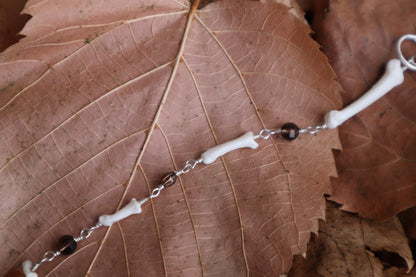 Raccoon Lariat Necklace with Smoky Quartz Gemstones
