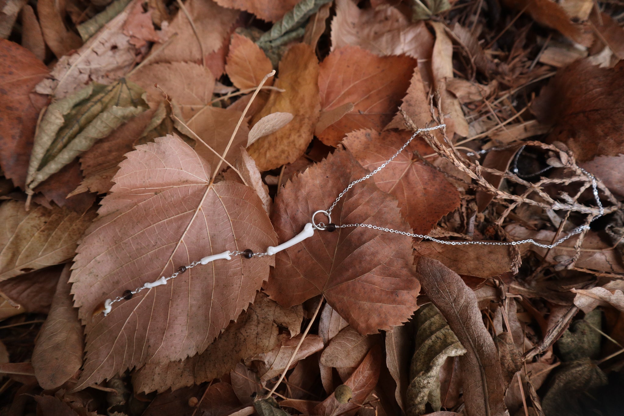 Raccoon Lariat Necklace with Smoky Quartz Gemstones