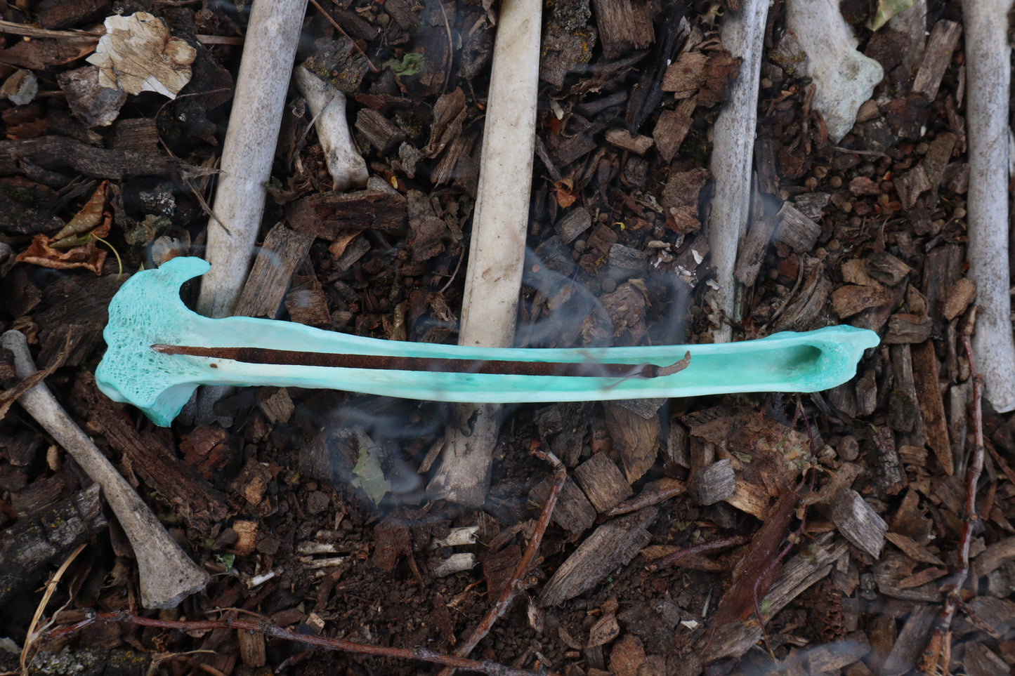 Blue Copper Whitetail Deer Tibia Incense Burner