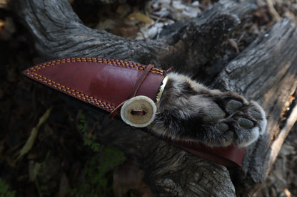 Bobcat Paw Knife with Leather Sheath