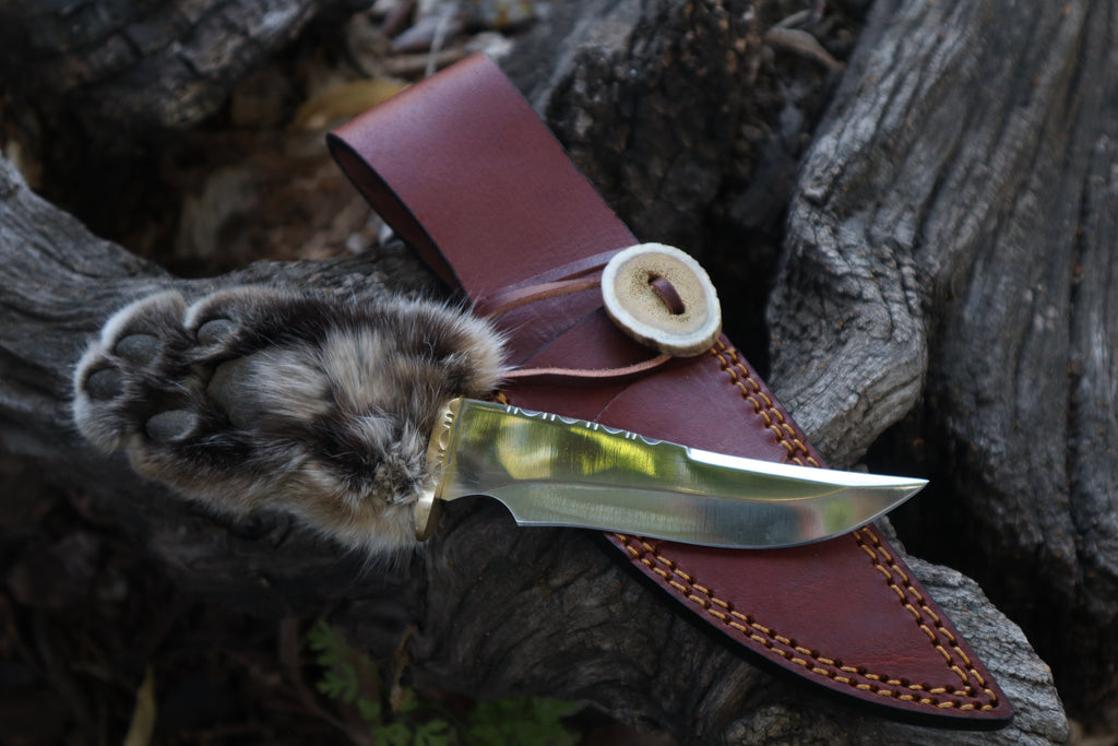 Bobcat Paw Knife with Leather Sheath
