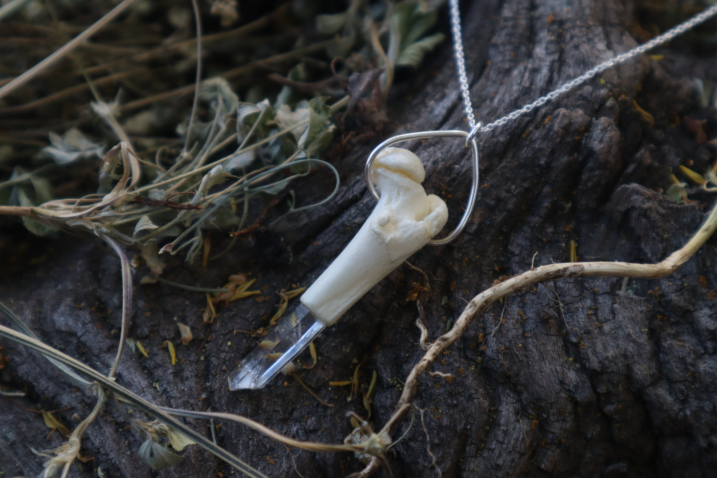Kitten Femur Quartz Point Necklace