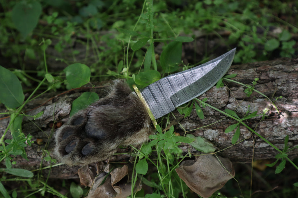 Damascus Bobcat Paw Knife