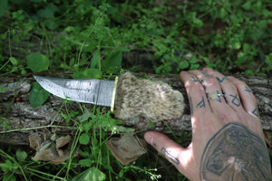 Damascus Bobcat Paw Knife