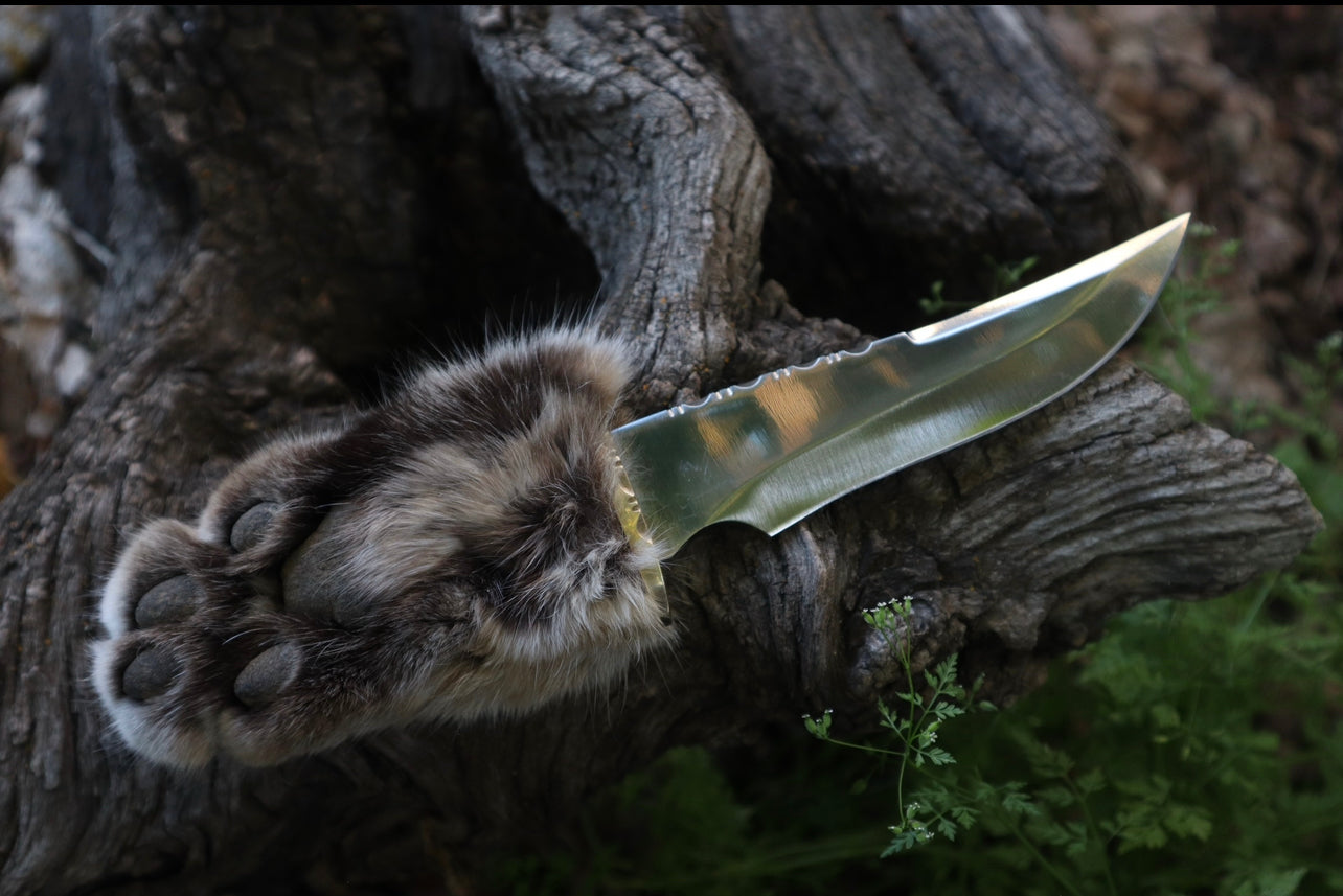 Bobcat Paw Knife with Leather Sheath
