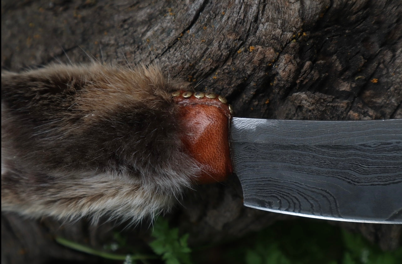 Damascus Bobcat Paw Cleaver