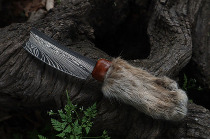 Damascus Bobcat Paw Cleaver