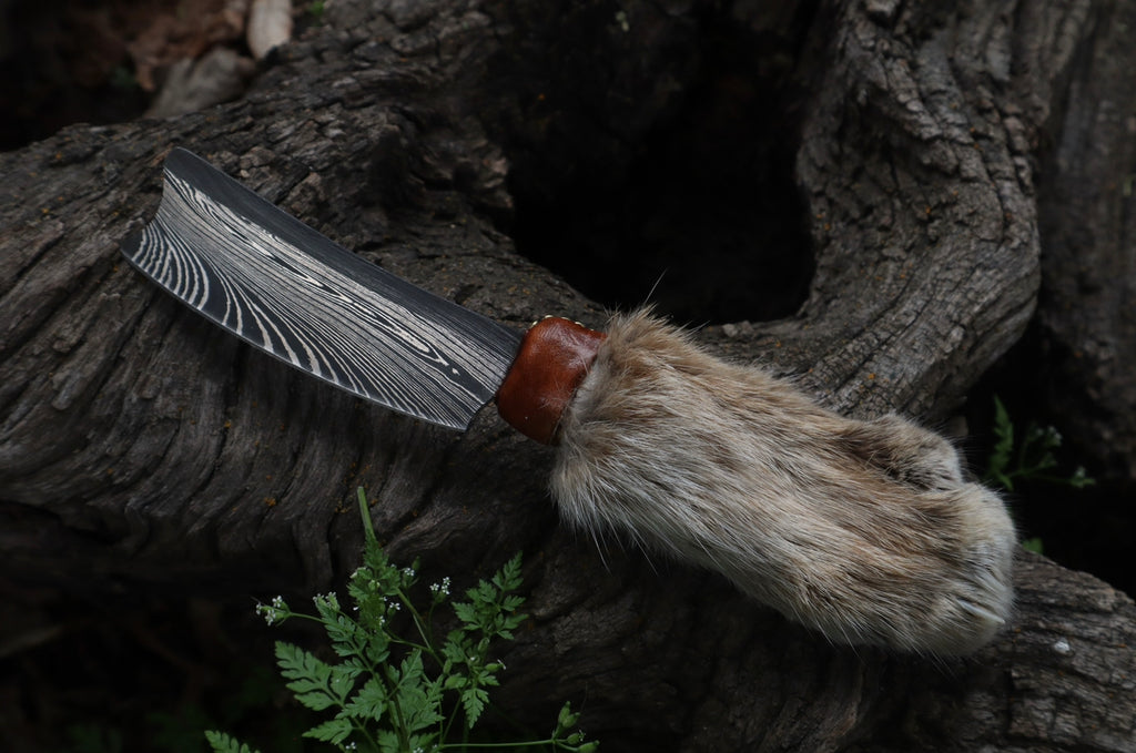 Damascus Bobcat Paw Cleaver