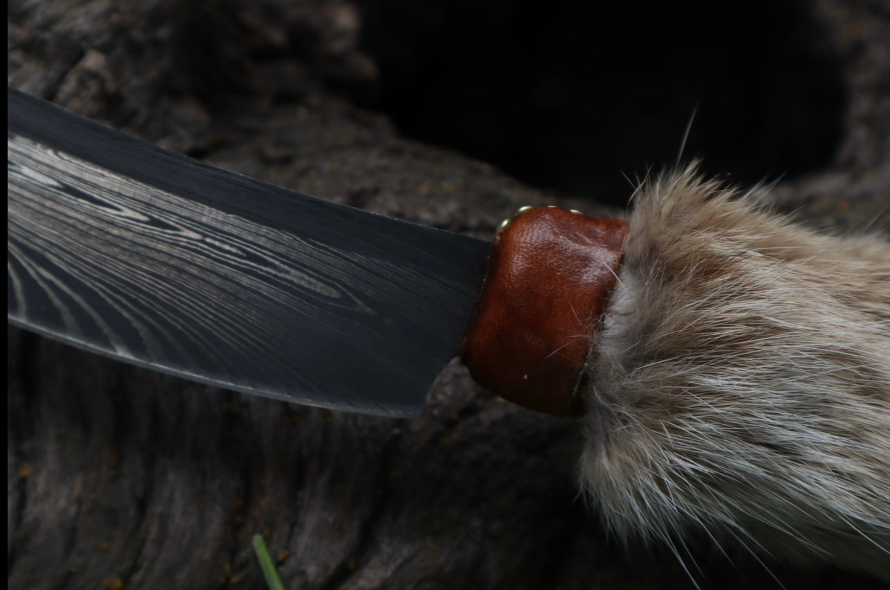 Damascus Bobcat Paw Cleaver