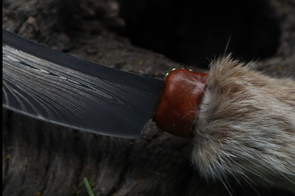 Damascus Bobcat Paw Cleaver