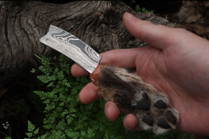Damascus Bobcat Paw Cleaver
