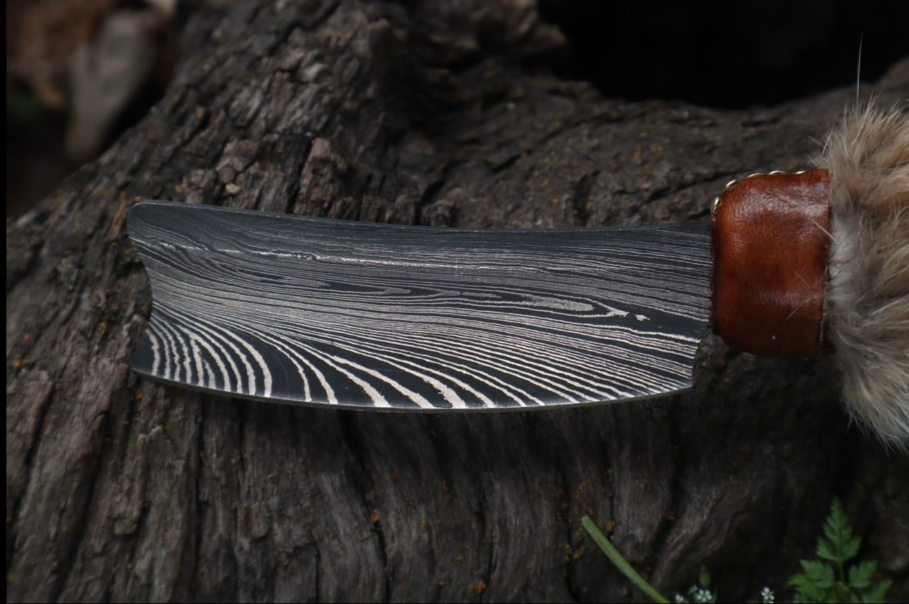 Damascus Bobcat Paw Cleaver