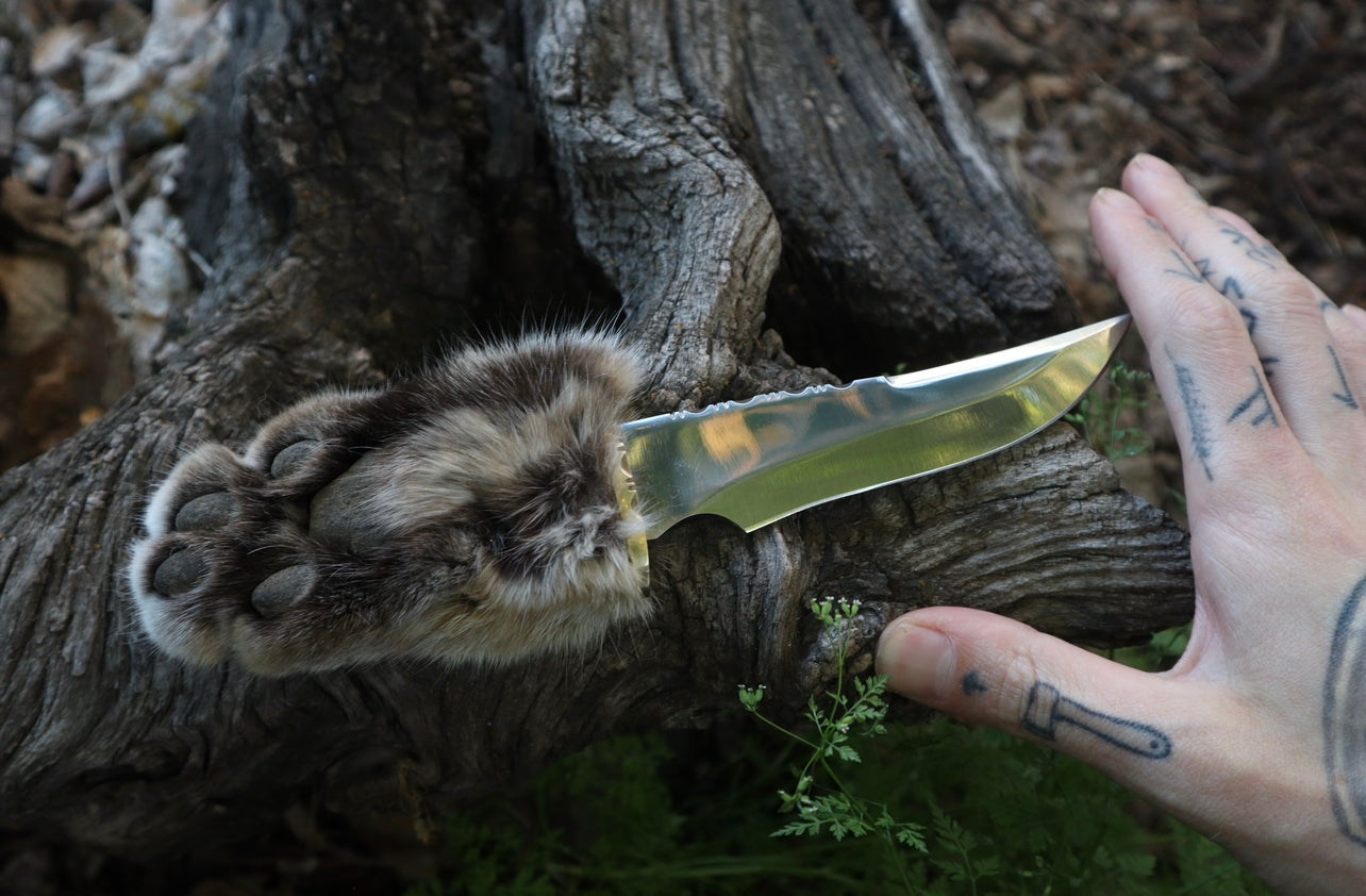 Bobcat Paw Knife with Leather Sheath