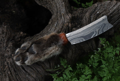 Damascus Bobcat Paw Cleaver
