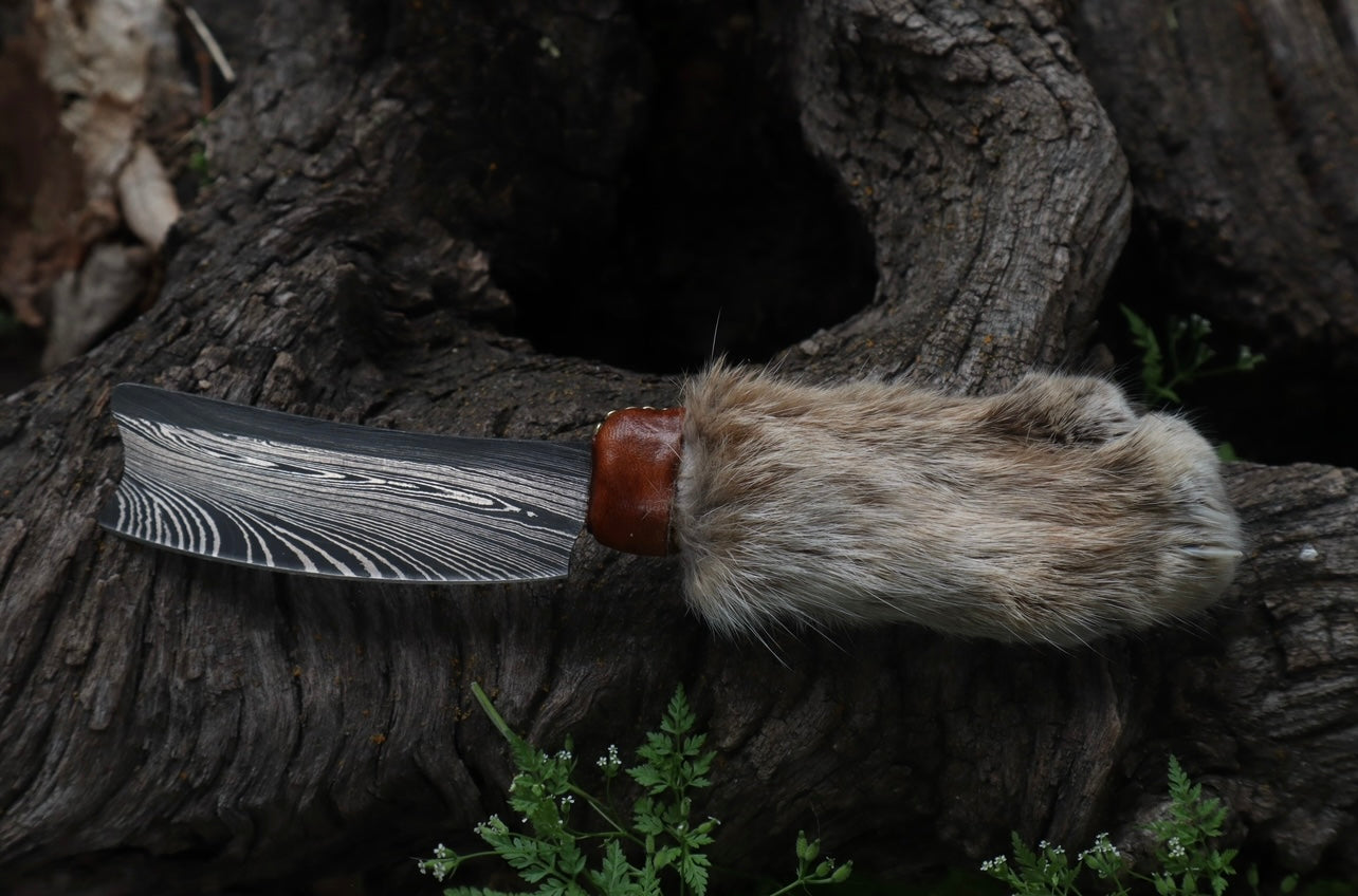 Damascus Bobcat Paw Cleaver