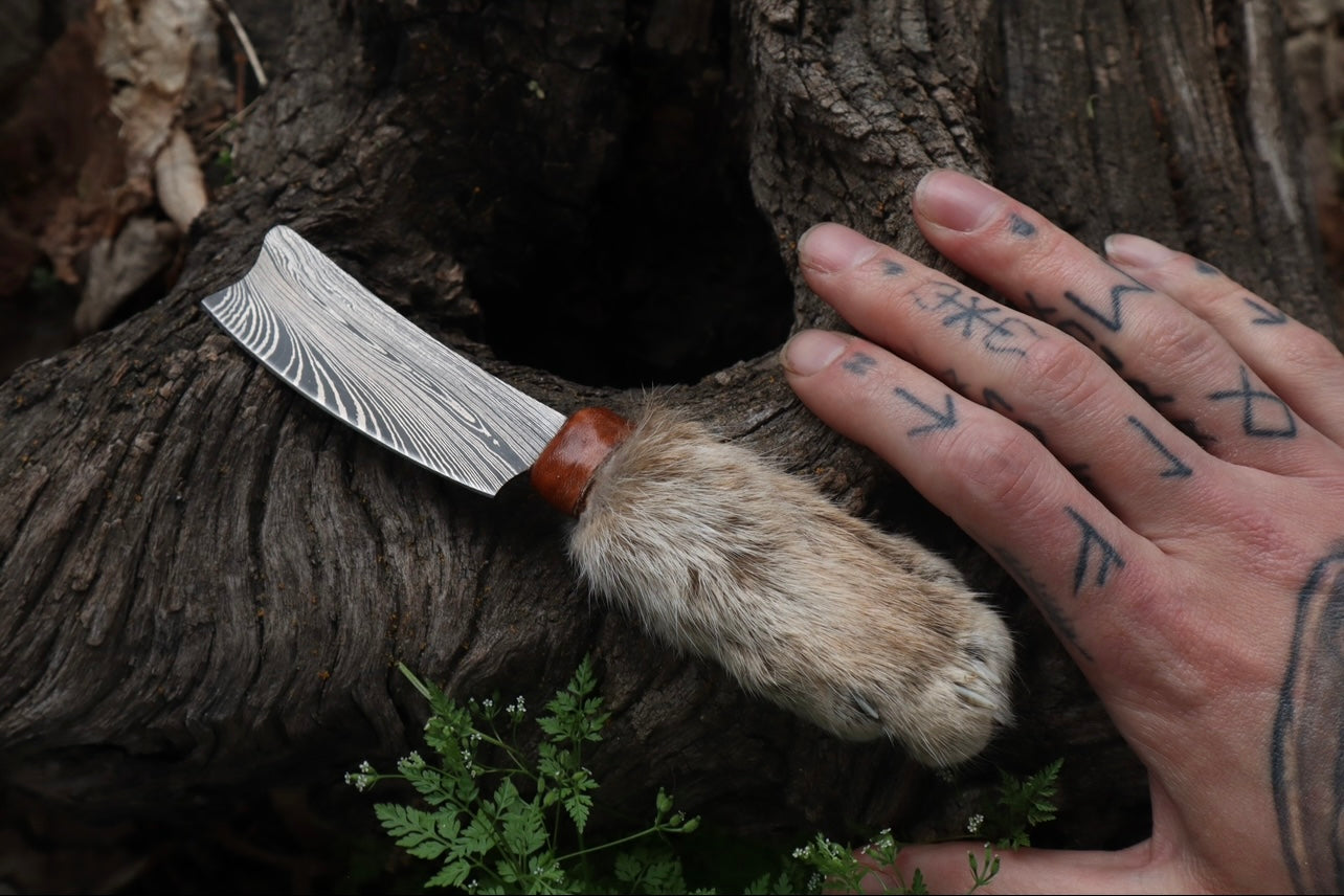 Damascus Bobcat Paw Cleaver