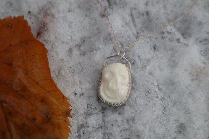 Gray Wolf Bone "Skull" Necklace - .925 Sterling Silver