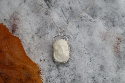 Gray Wolf Bone "Skull" Necklace - .925 Sterling Silver
