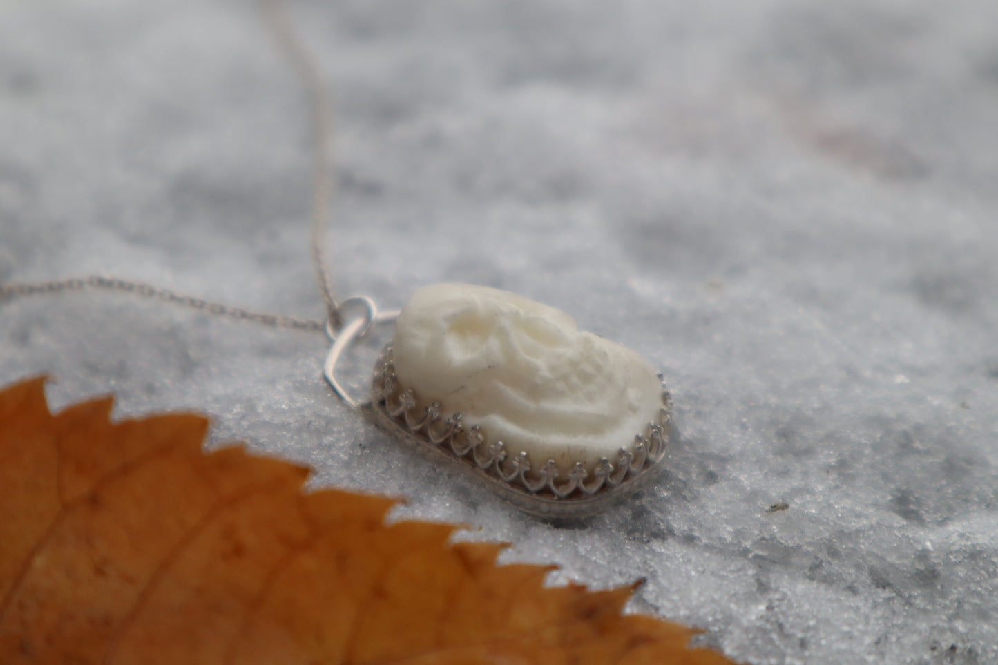 Gray Wolf Bone "Skull" Necklace - .925 Sterling Silver