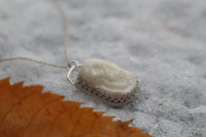 Gray Wolf Bone "Skull" Necklace - .925 Sterling Silver