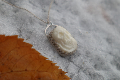 Gray Wolf Bone "Skull" Necklace - .925 Sterling Silver