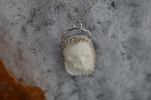 Gray Wolf Bone "Skull" Necklace - .925 Sterling Silver