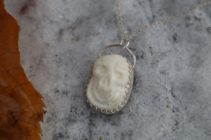 Gray Wolf Bone "Skull" Necklace - .925 Sterling Silver