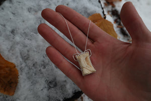 Gray Wolf Bone "Hooded Figure" Necklace - .925 Sterling Silver