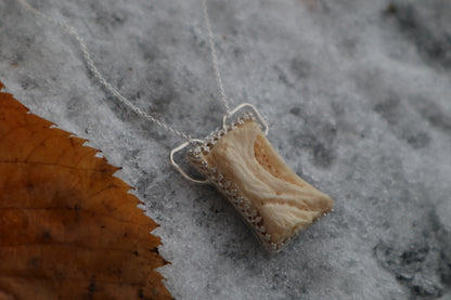 Gray Wolf Bone "Hooded Figure" Necklace - .925 Sterling Silver