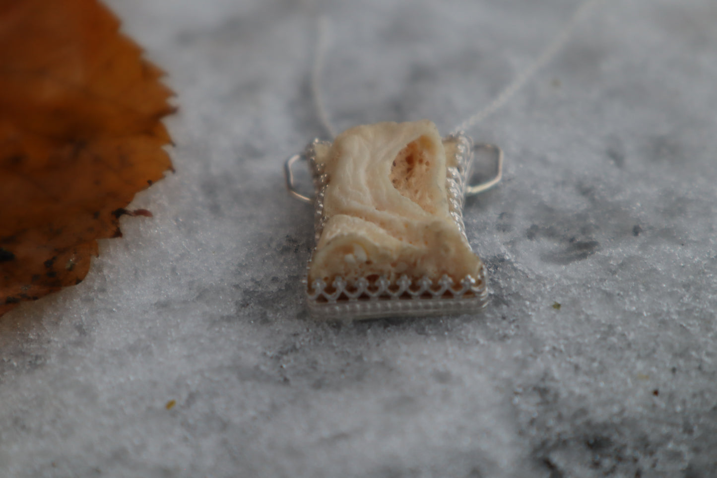 Gray Wolf Bone "Hooded Figure" Necklace - .925 Sterling Silver