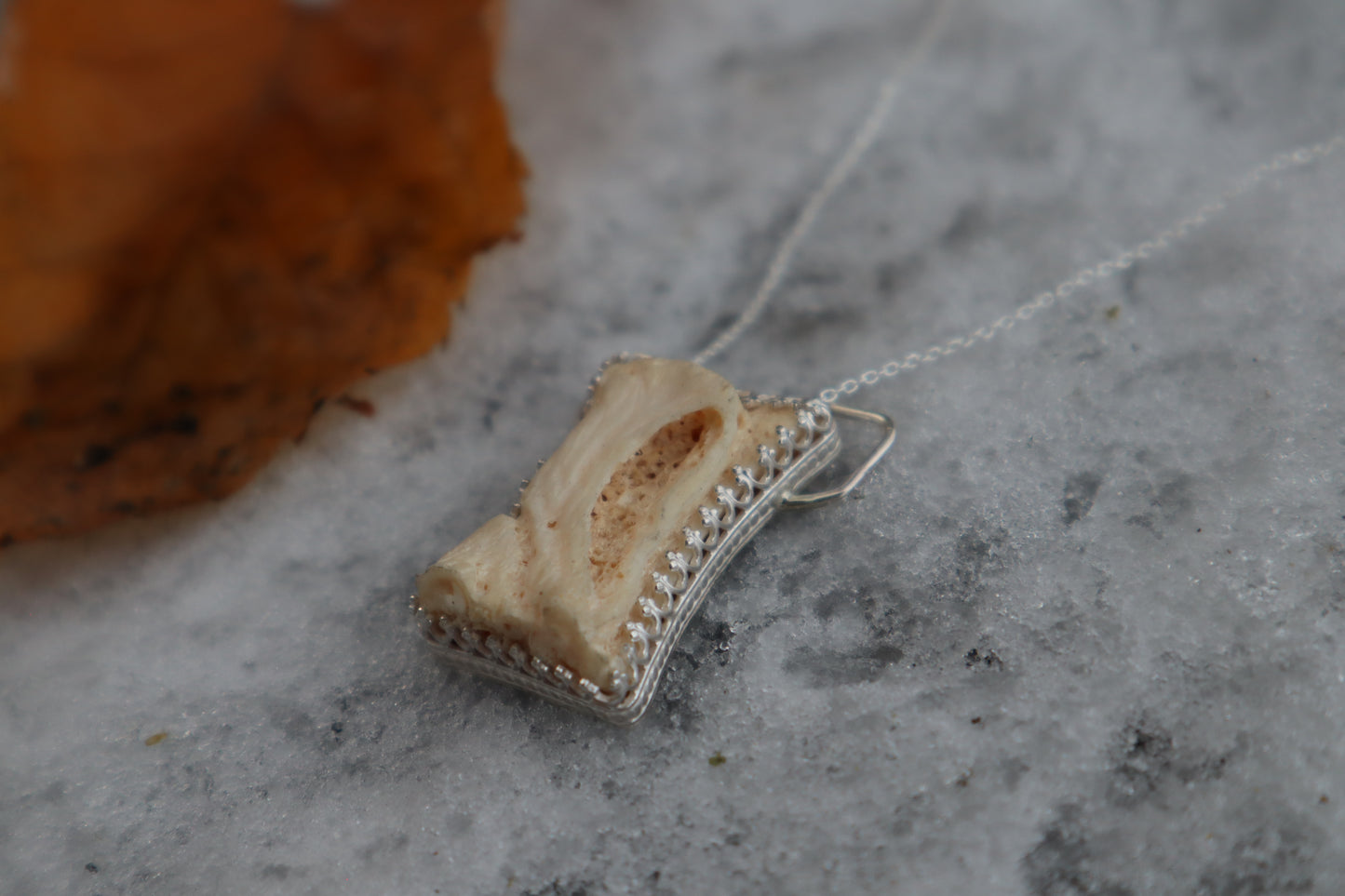 Gray Wolf Bone "Hooded Figure" Necklace - .925 Sterling Silver