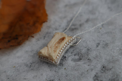 Gray Wolf Bone "Hooded Figure" Necklace - .925 Sterling Silver