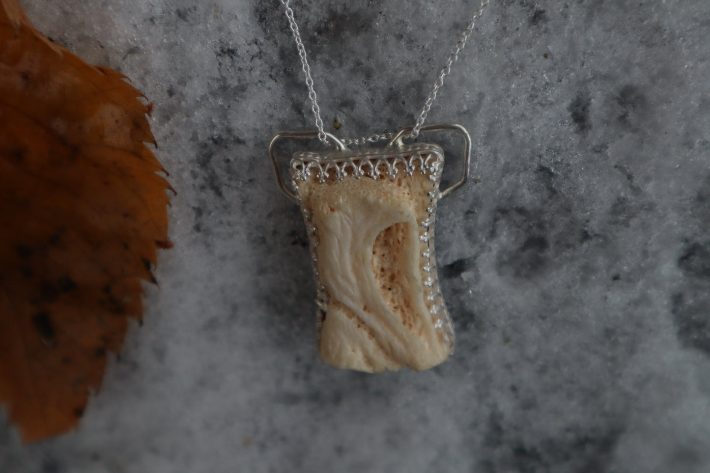 Gray Wolf Bone "Hooded Figure" Necklace - .925 Sterling Silver