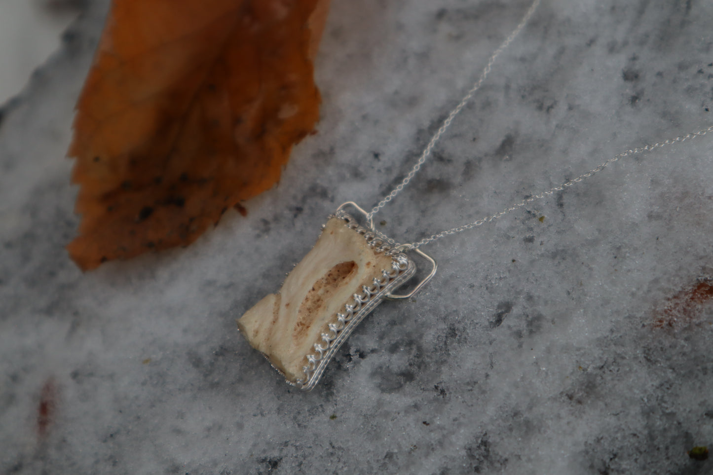 Gray Wolf Bone "Hooded Figure" Necklace - .925 Sterling Silver
