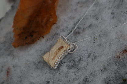 Gray Wolf Bone "Hooded Figure" Necklace - .925 Sterling Silver